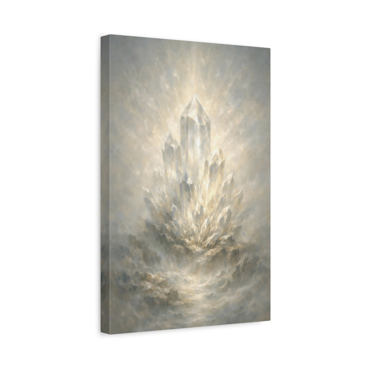Side Mockup 4. Nature Crystal Cluster White Gold Crystal shown as stretched canvas wall art
