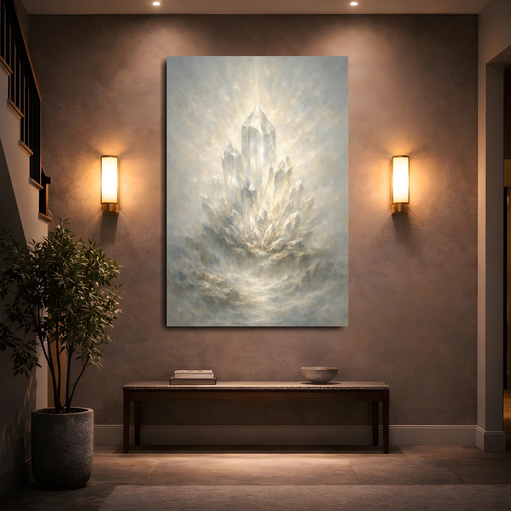 Mockup 4. Nature Crystal Cluster White Gold Crystal shown as stretched canvas wall art
