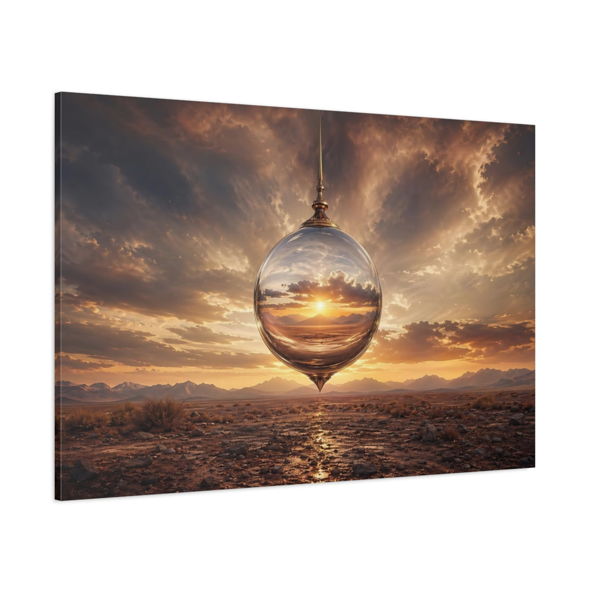 Side Mockup 1. Nature Crystal Orb Sunset Orange Sky Orb shown as stretched canvas wall art
