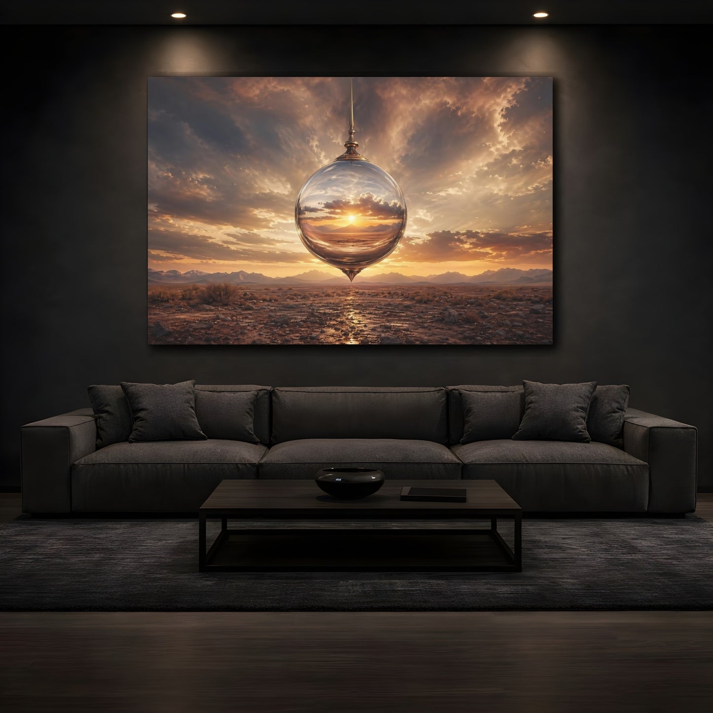 Mockup 3. Nature Crystal Orb Sunset Orange Sky Orb shown as stretched canvas wall art