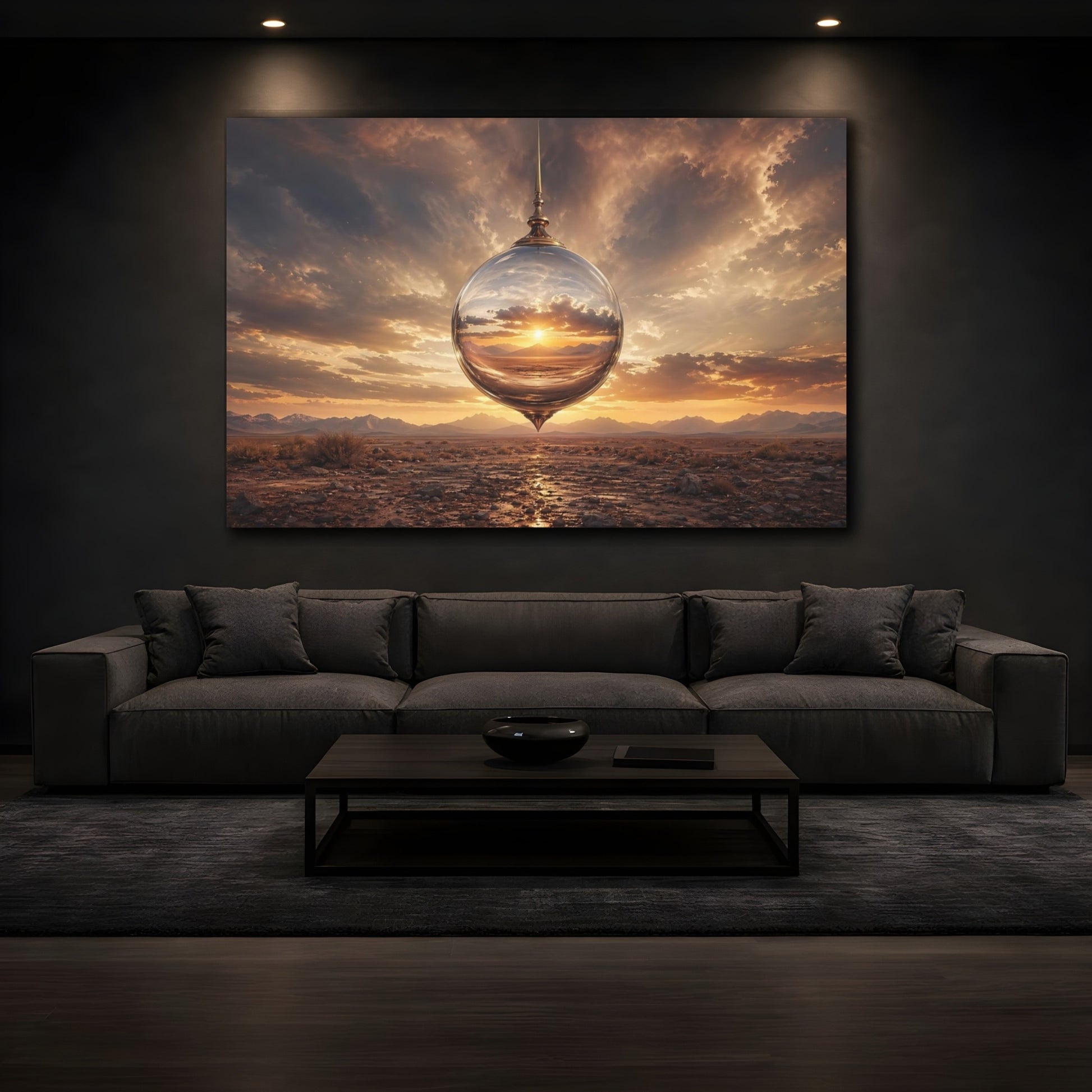 Mockup 3. Nature Crystal Orb Sunset Orange Sky Orb shown as stretched canvas wall art
