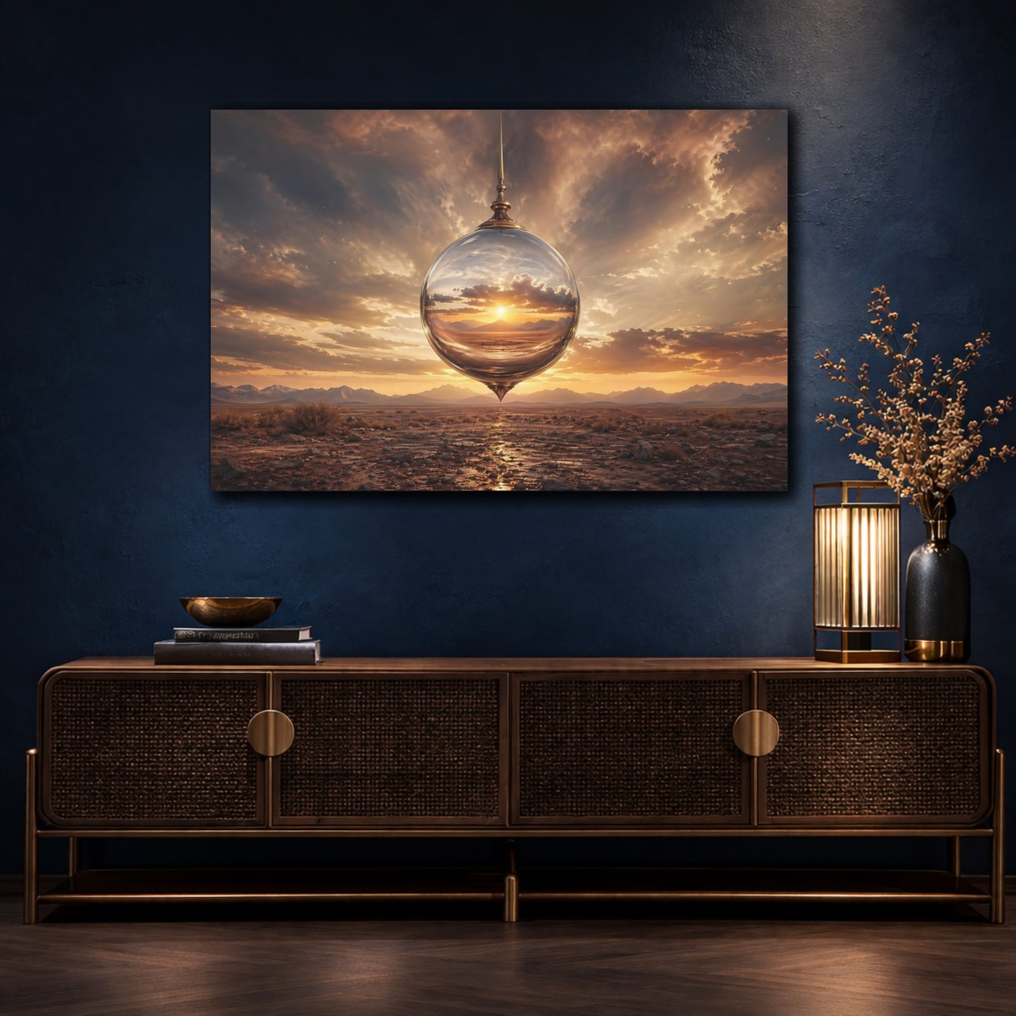 Mockup 4. Nature Crystal Orb Sunset Orange Sky Orb shown as stretched canvas wall art