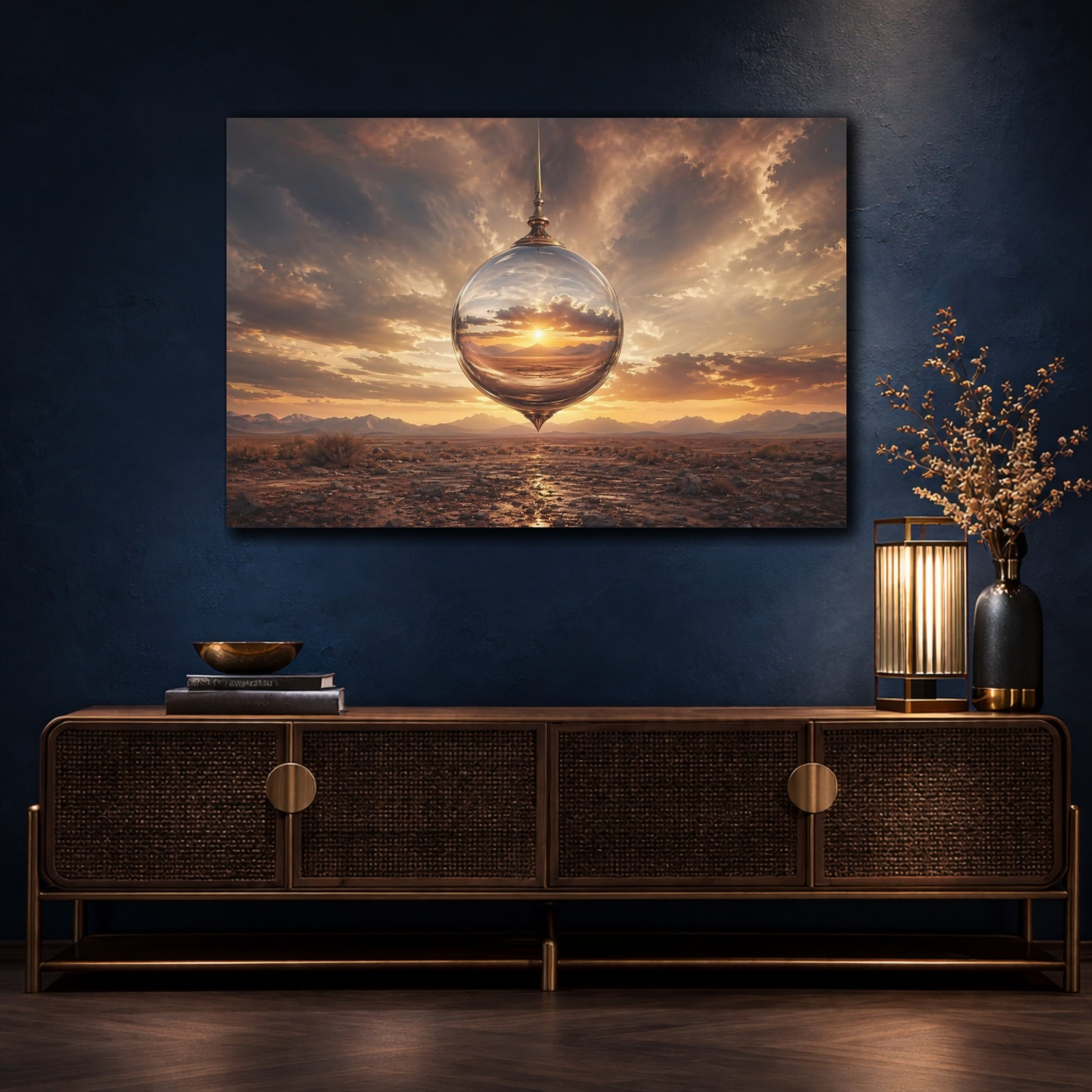 Mockup 4. Nature Crystal Orb Sunset Orange Sky Orb shown as stretched canvas wall art