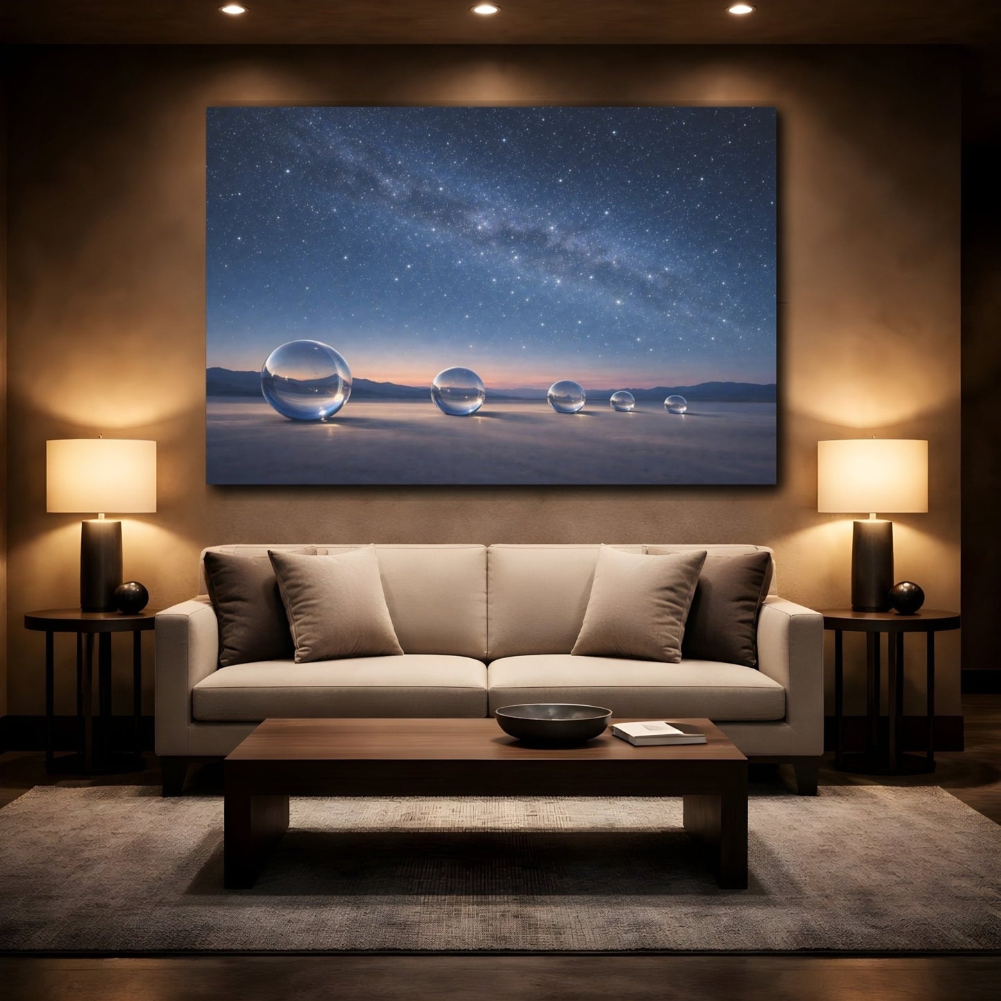 Nature Crystal Orbs Blue Night Sky - Canvas Wall Art Print - YesArtYes
