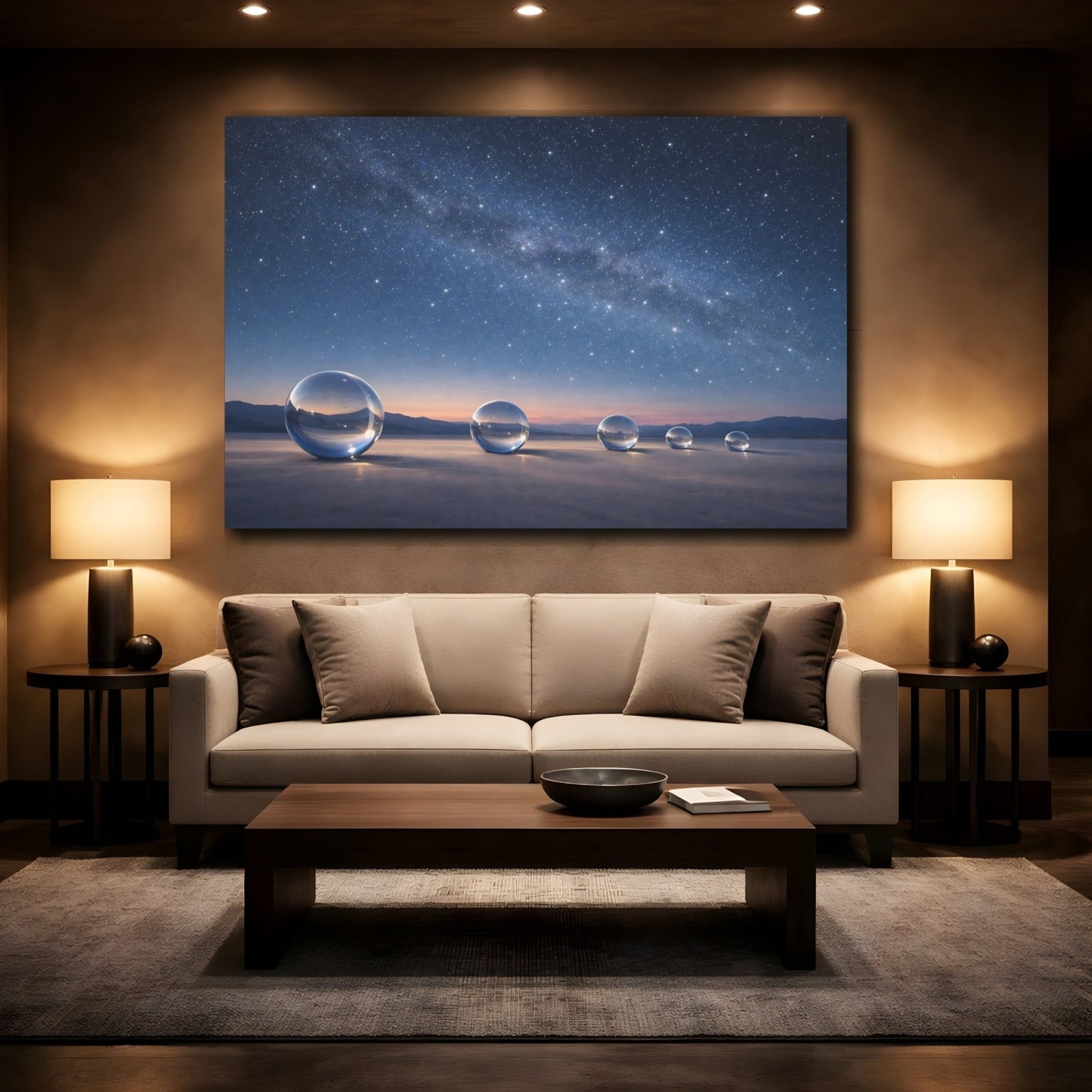 Nature Crystal Orbs Blue Night Sky - Canvas Wall Art Print - YesArtYes