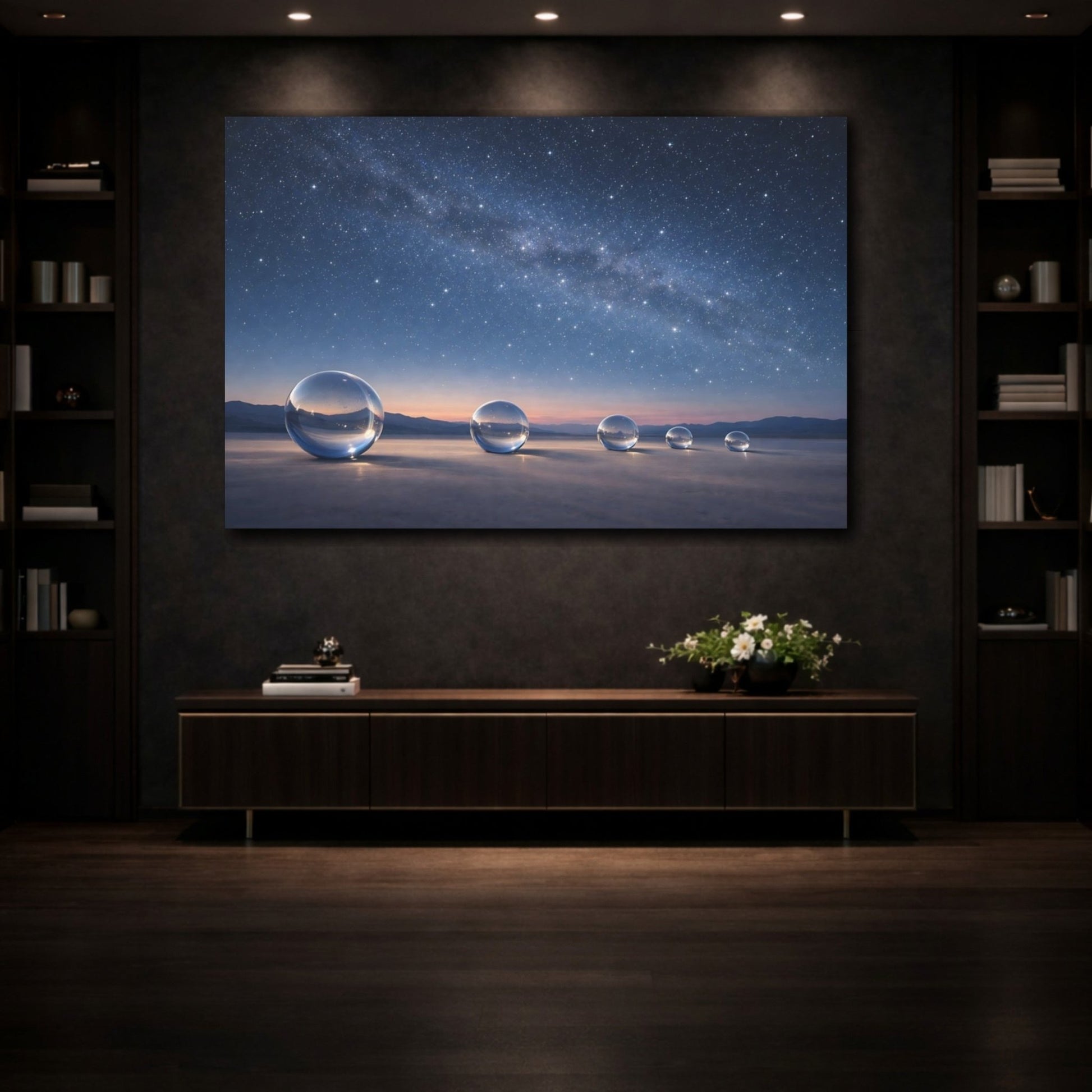 Nature Crystal Orbs Blue Night Sky - Canvas Wall Art Print - YesArtYes