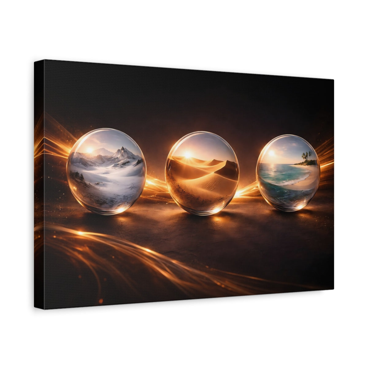 Side Mockup 4. Nature Crystal Orbs Golden Orbs shown as stretched canvas wall art