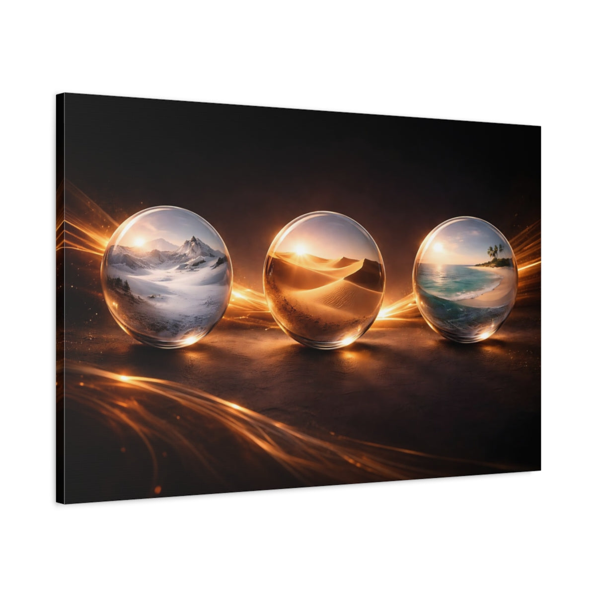 Main Mockup. Nature Crystal Orbs Golden Orbs shown as stretched canvas wall art