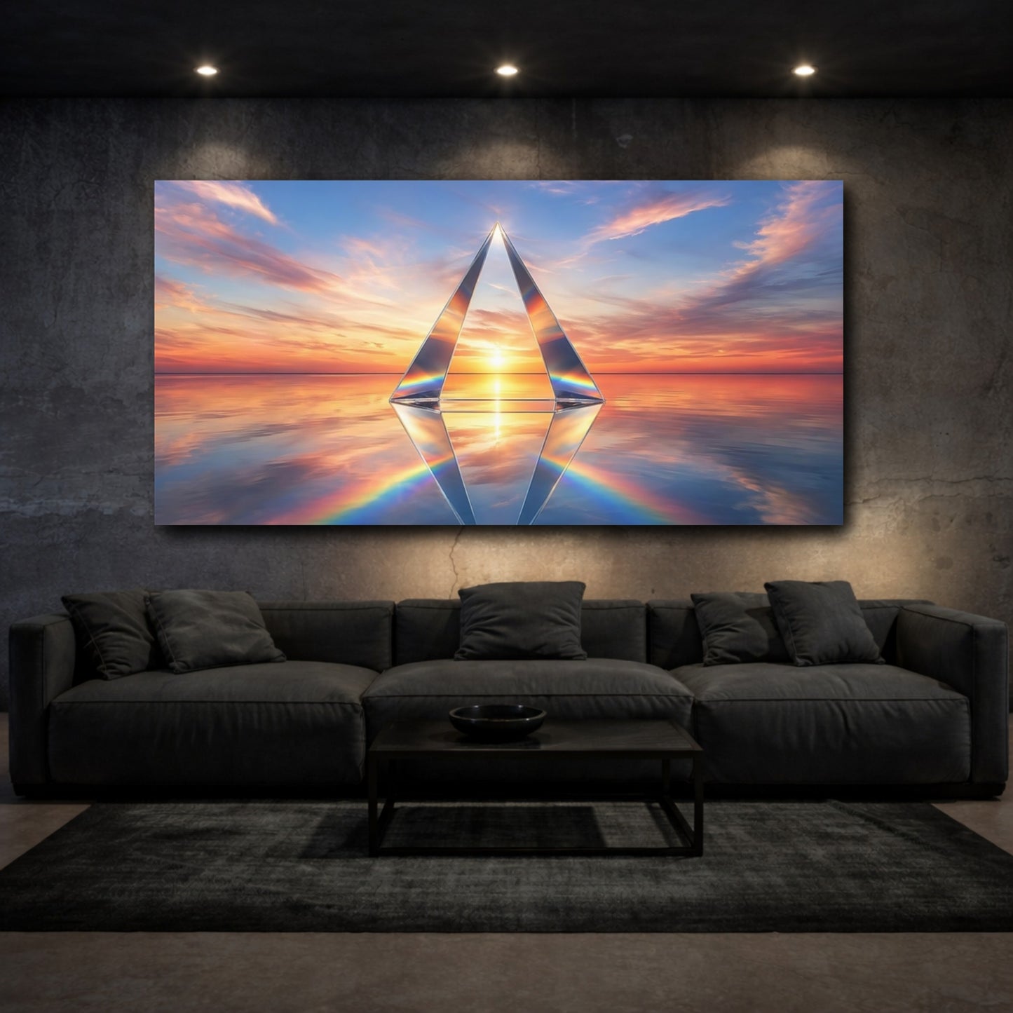 Mockup 2. Nature Crystal Prism Sunset Rainbow shown as stretched canvas wall art
