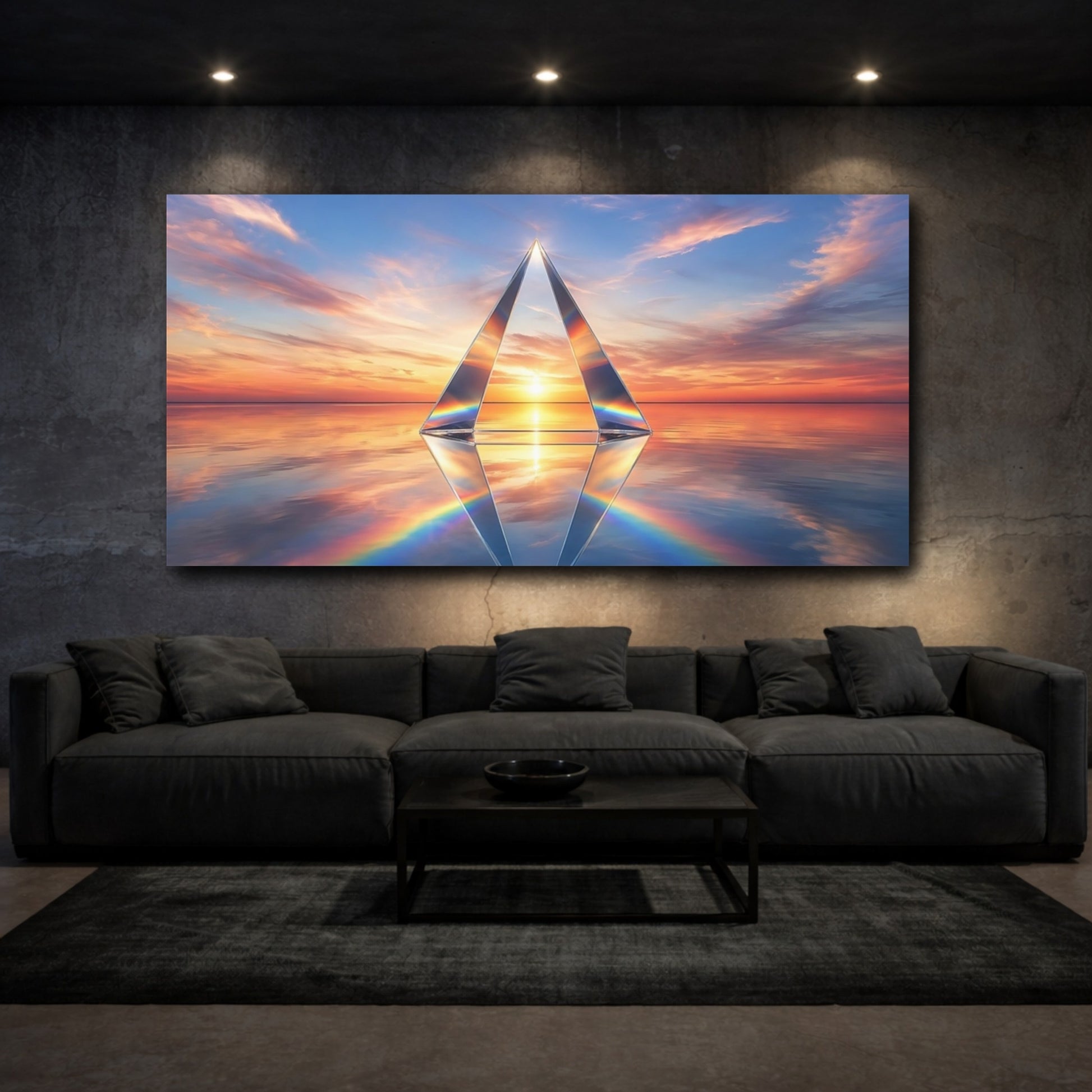 Mockup 2. Nature Crystal Prism Sunset Rainbow shown as stretched canvas wall art
