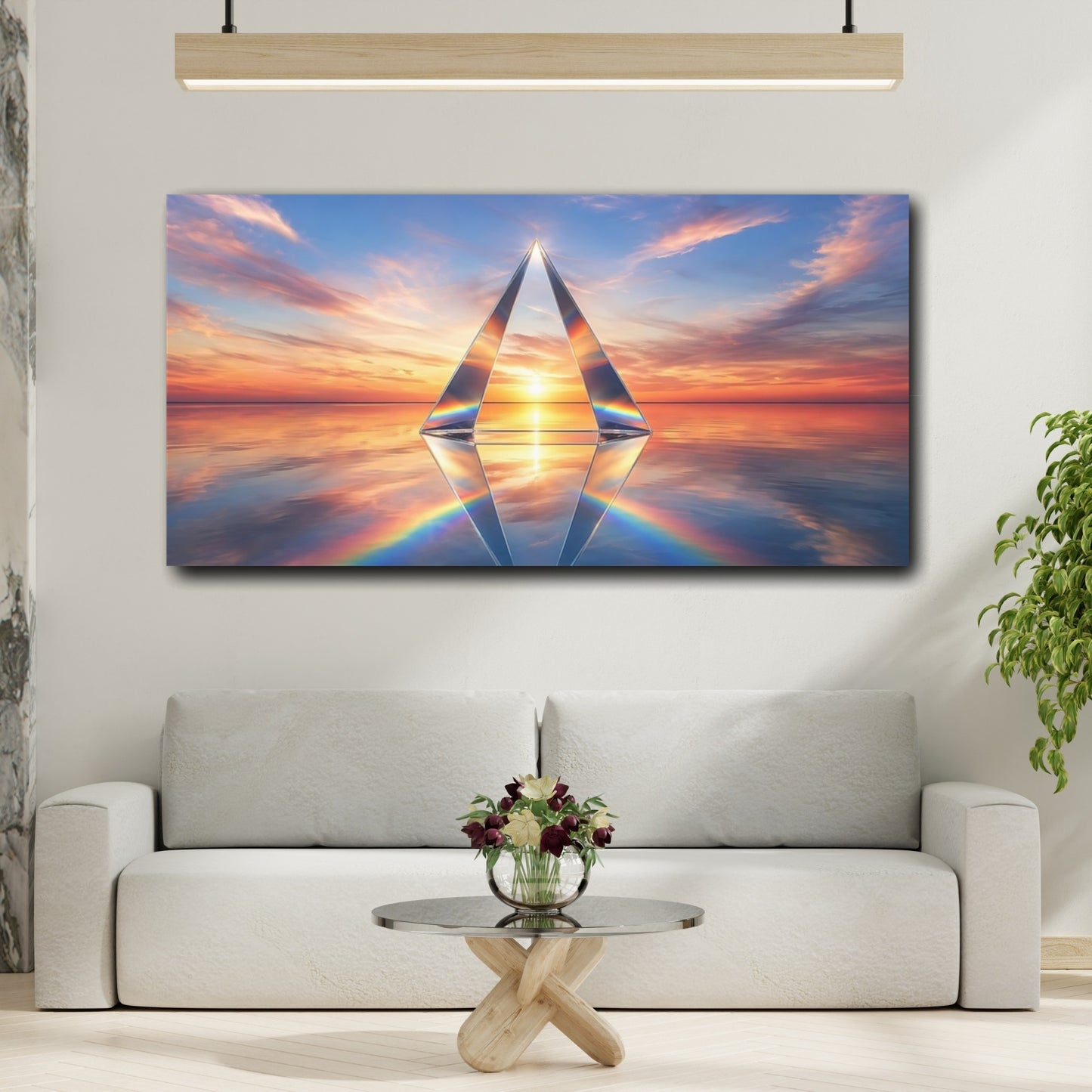Mockup 3. Nature Crystal Prism Sunset Rainbow shown as stretched canvas wall art