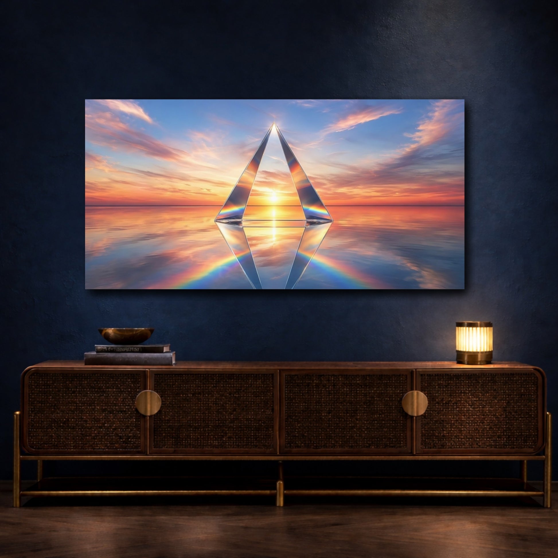 Mockup 4. Nature Crystal Prism Sunset Rainbow shown as stretched canvas wall art