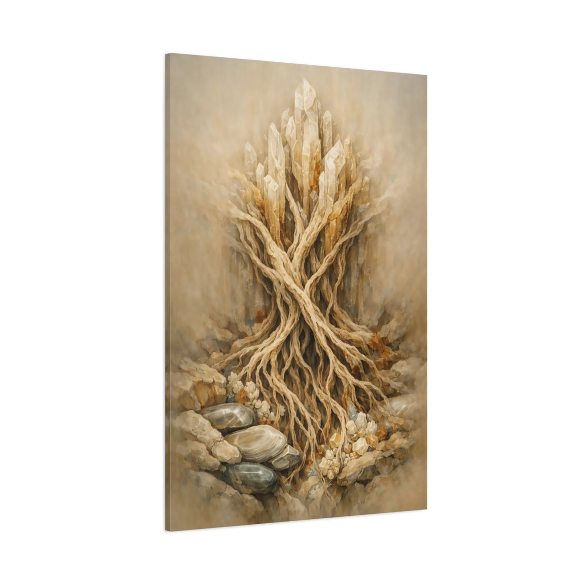 Main Mockup. Nature Crystal Roots Earthy Crystal shown as stretched canvas wall art