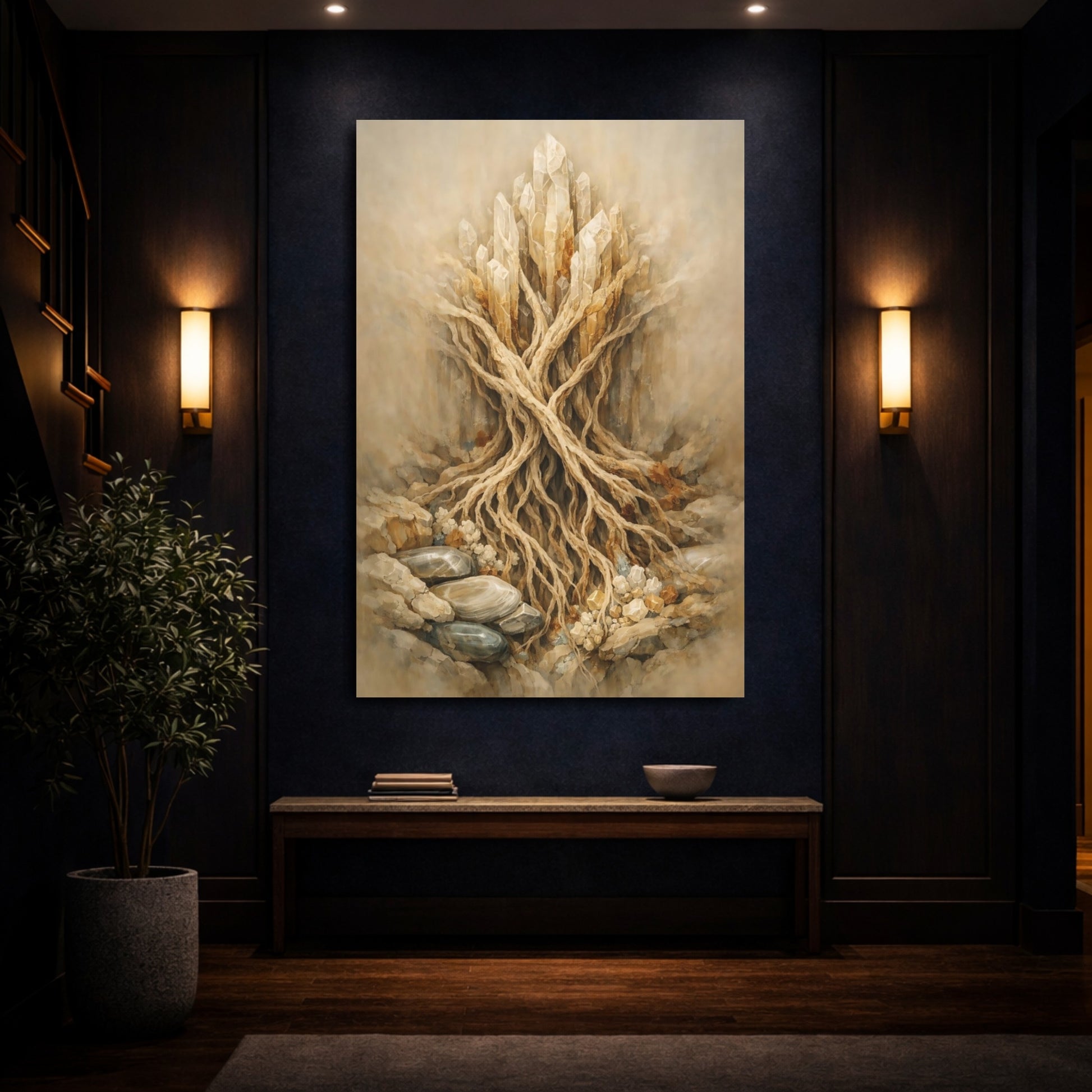 Mockup 3. Nature Crystal Roots Earthy Crystal shown as stretched canvas wall art
