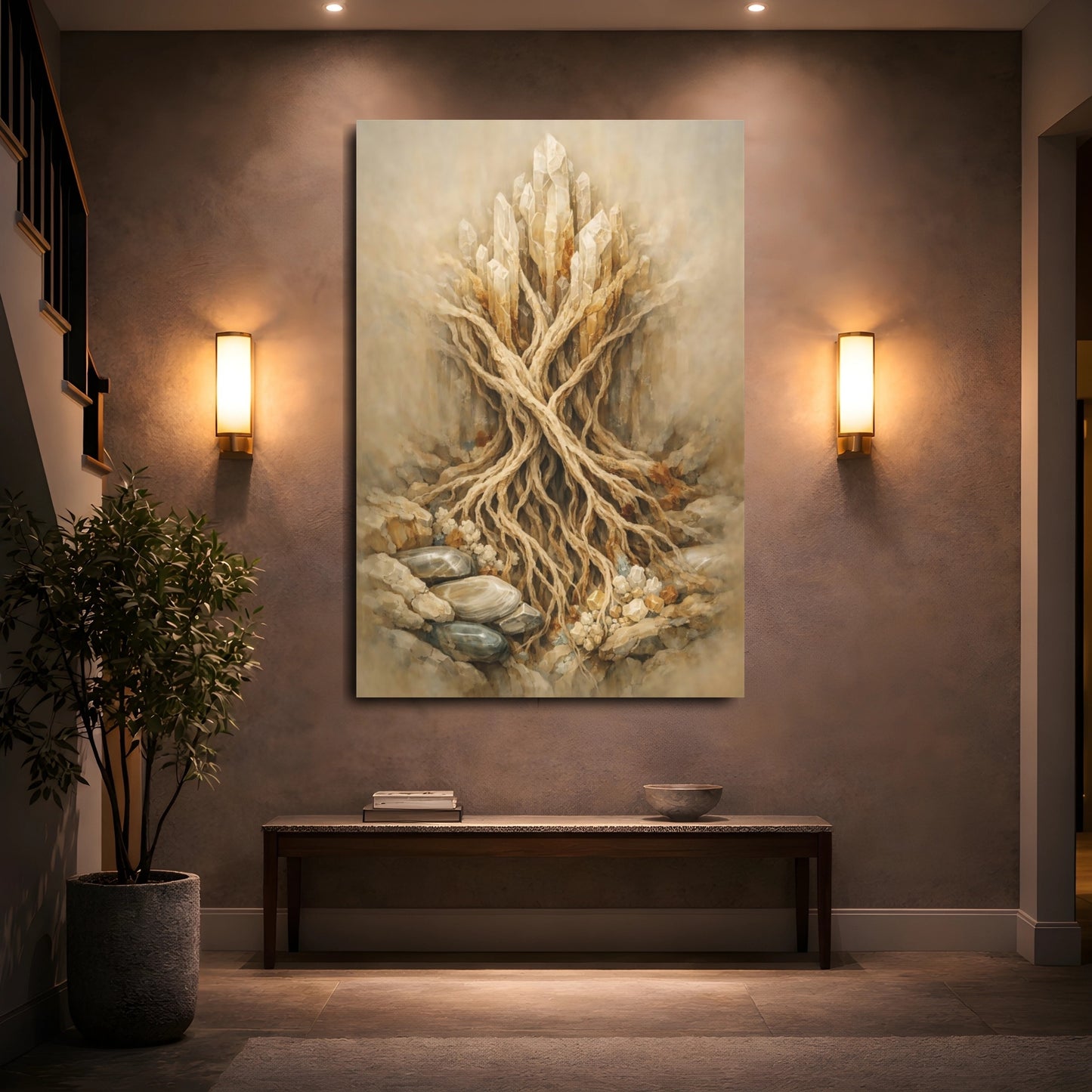 Mockup 4. Nature Crystal Roots Earthy Crystal shown as stretched canvas wall art