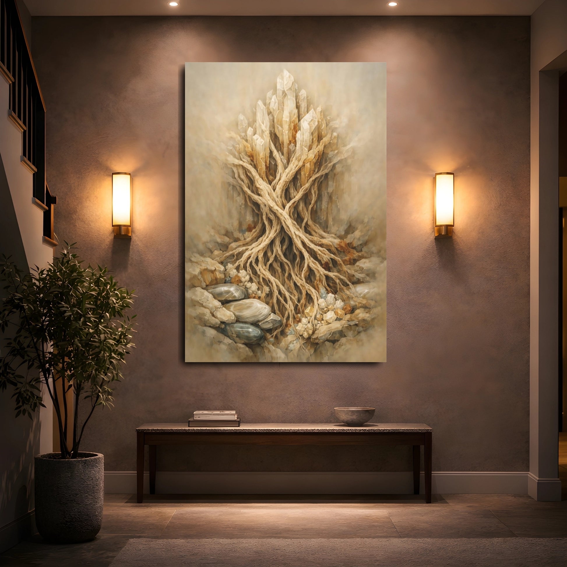 Mockup 4. Nature Crystal Roots Earthy Crystal shown as stretched canvas wall art