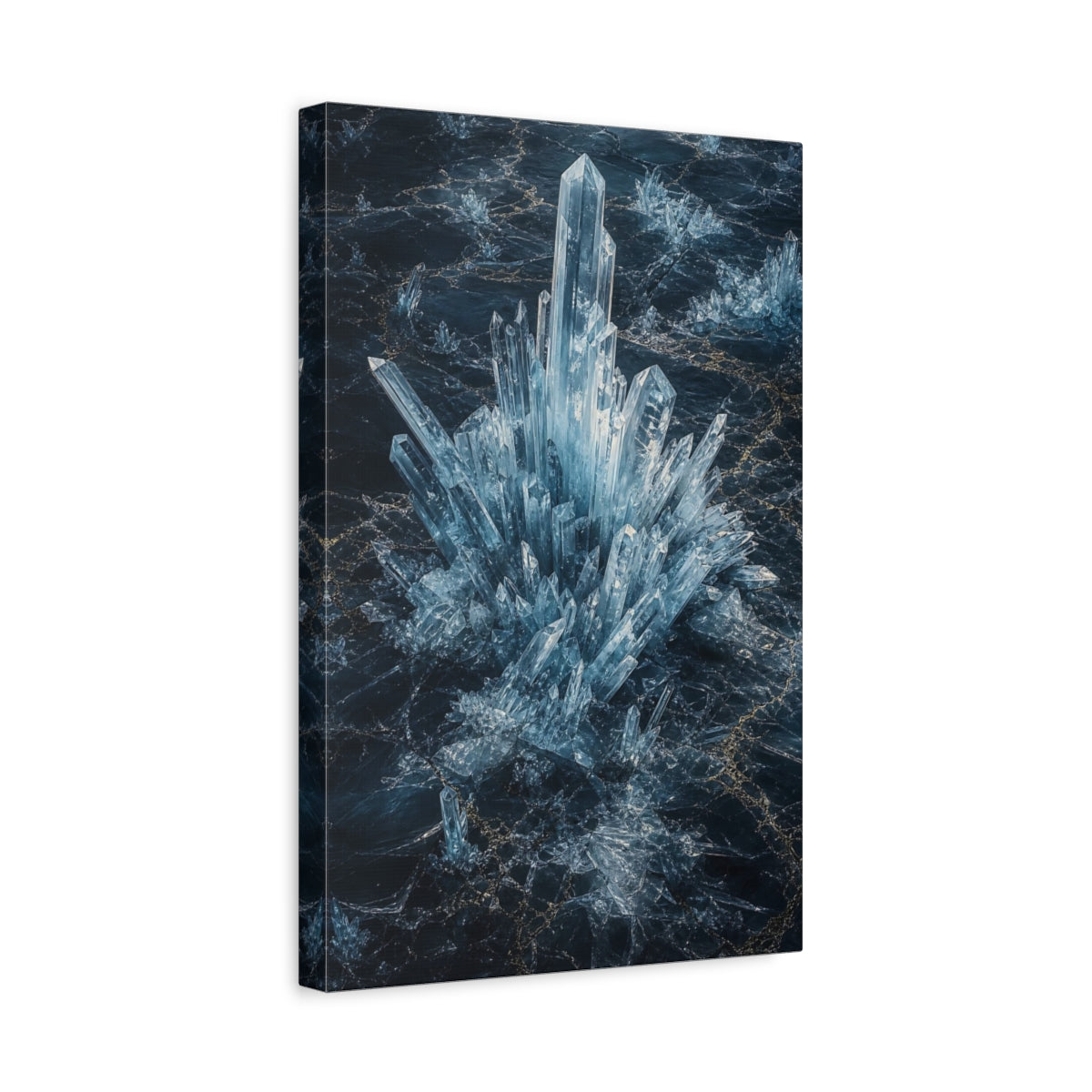 Side Mockup 4. Nature Crystals Blue Crystals shown as stretched canvas wall art