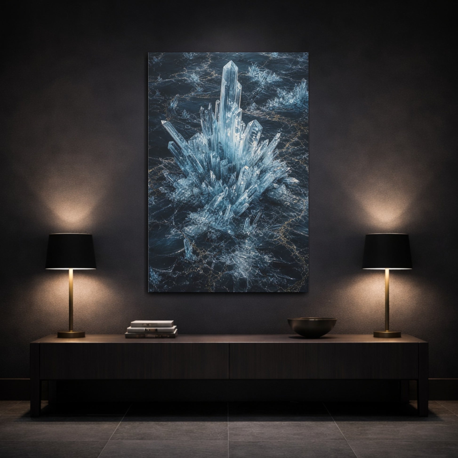 Mockup 3. Nature Crystals Blue Crystals shown as stretched canvas wall art