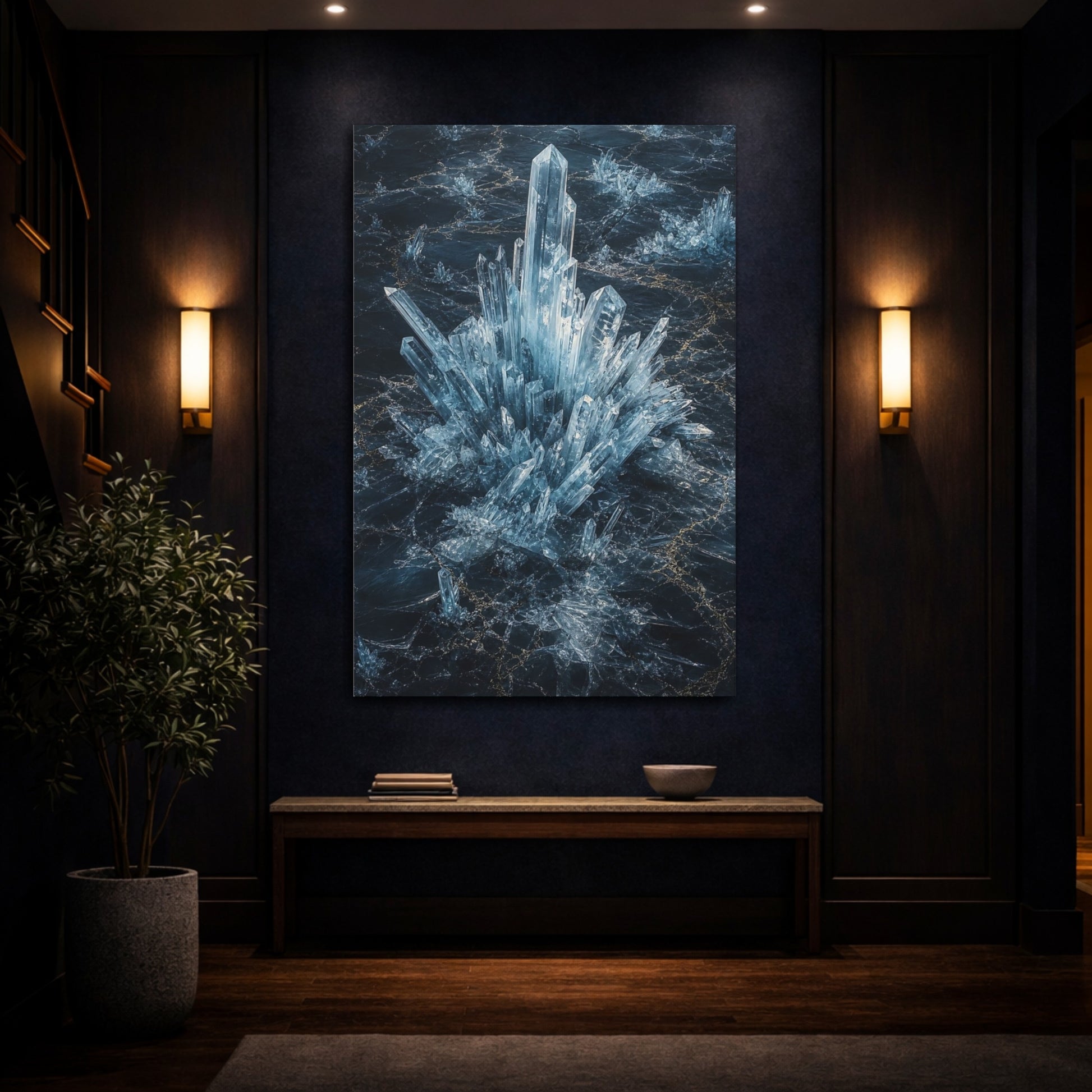 Mockup 4. Nature Crystals Blue Crystals shown as stretched canvas wall art