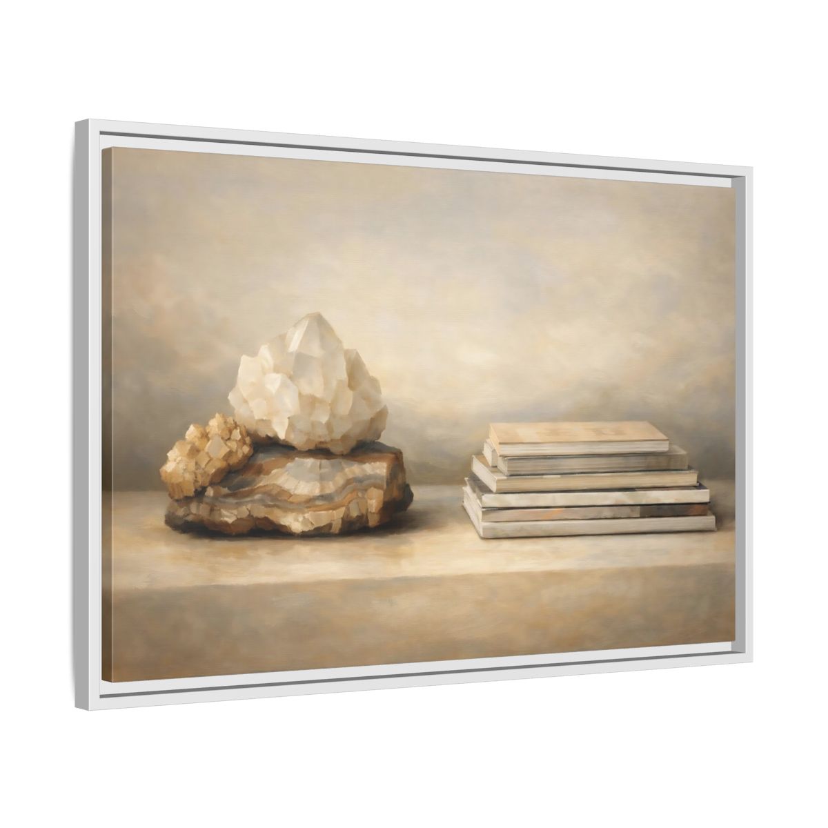 Side Mockup 10. Nature Crystals Brown And Beige shown as stretched canvas wall art