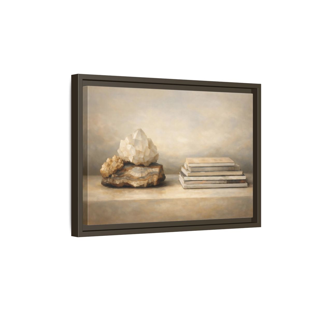 Side Mockup 5. Nature Crystals Brown And Beige shown as stretched canvas wall art