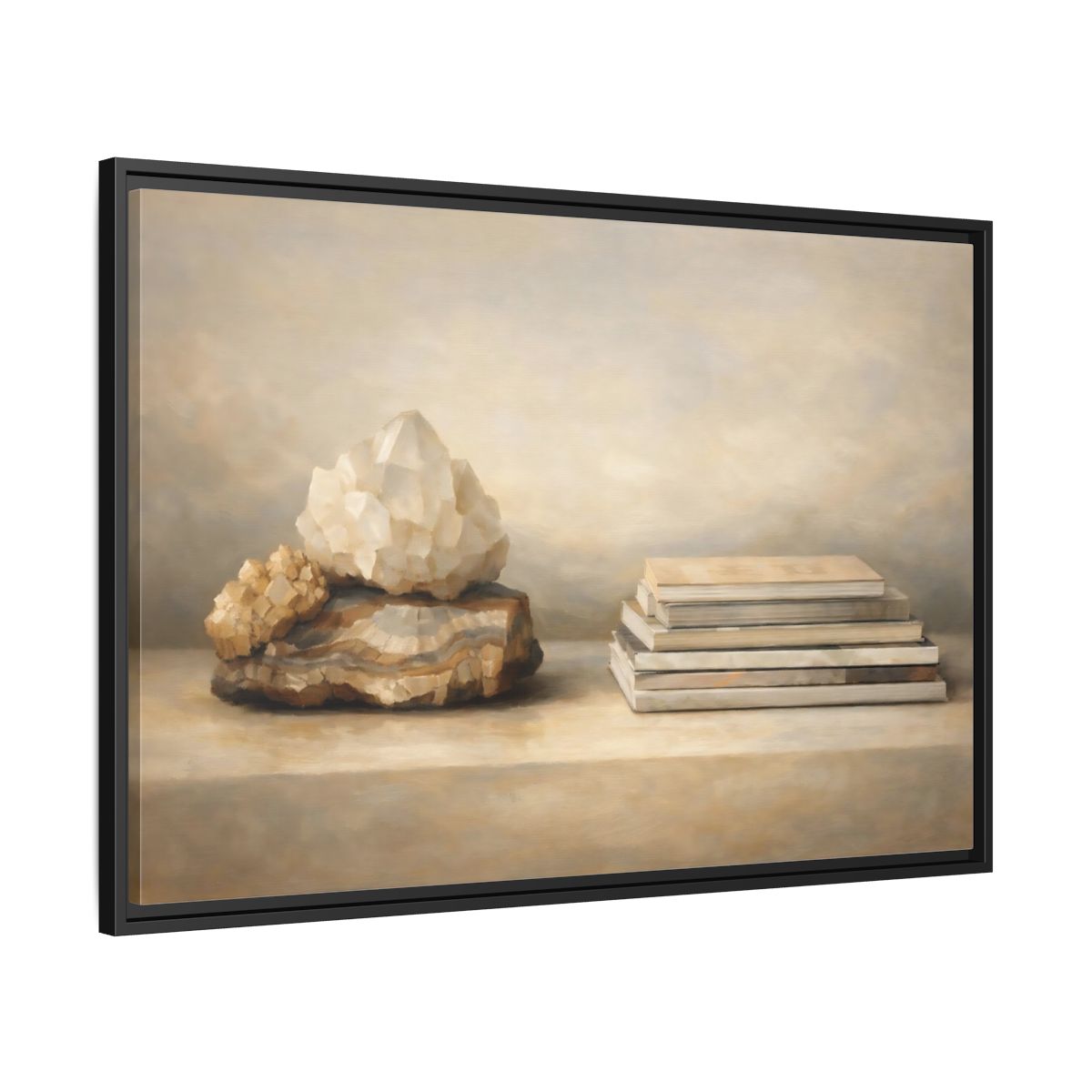 Side Mockup 13. Nature Crystals Brown And Beige shown as stretched canvas wall art