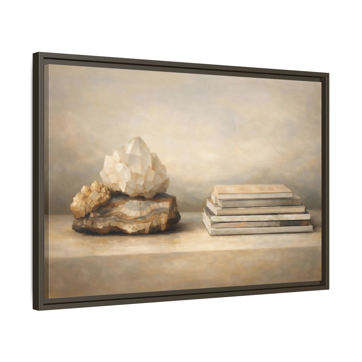 Side Mockup 11. Nature Crystals Brown And Beige shown as stretched canvas wall art