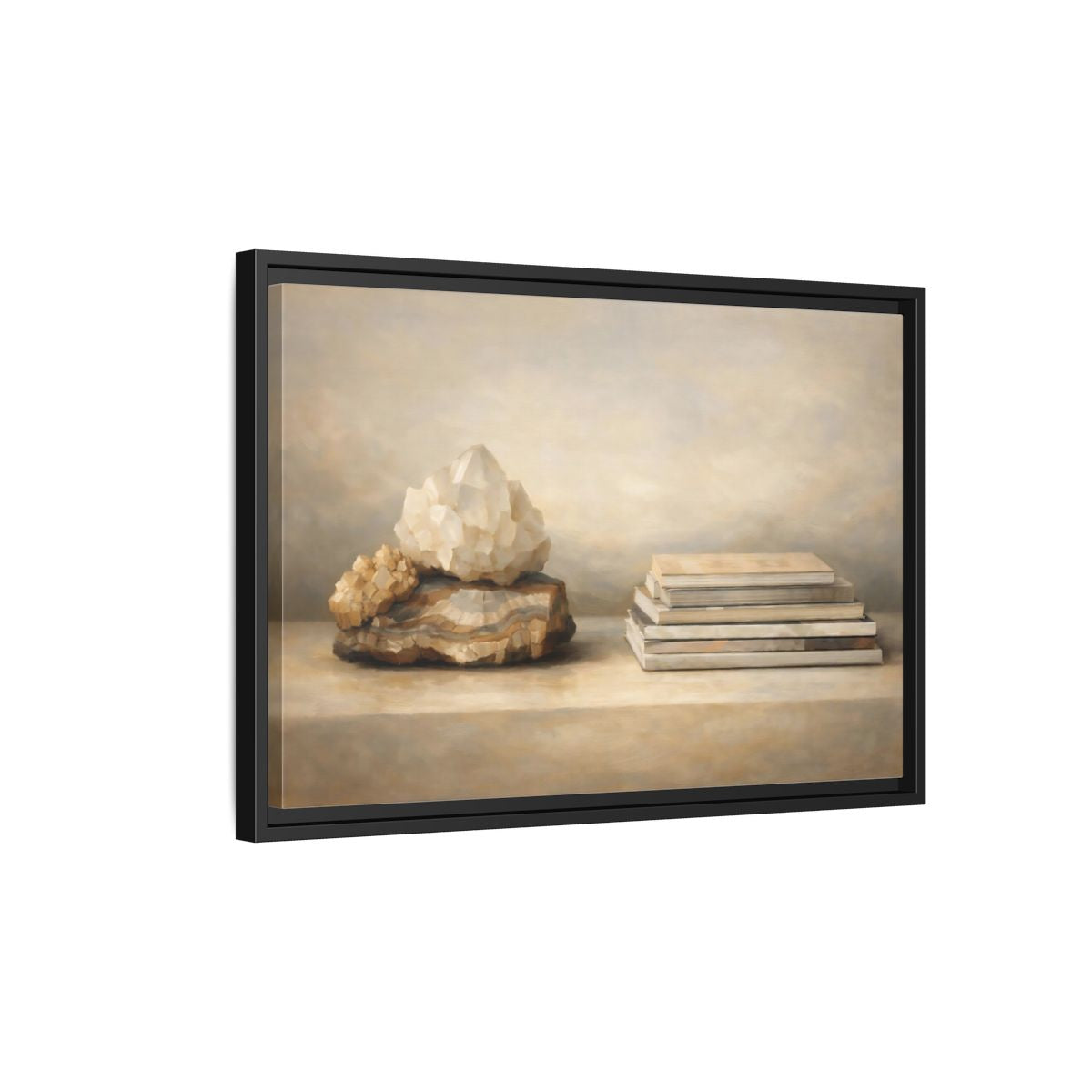 Side Mockup 3. Nature Crystals Brown And Beige shown as stretched canvas wall art
