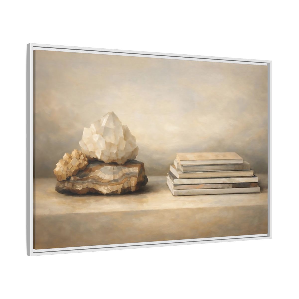 Side Mockup 7. Nature Crystals Brown And Beige shown as stretched canvas wall art