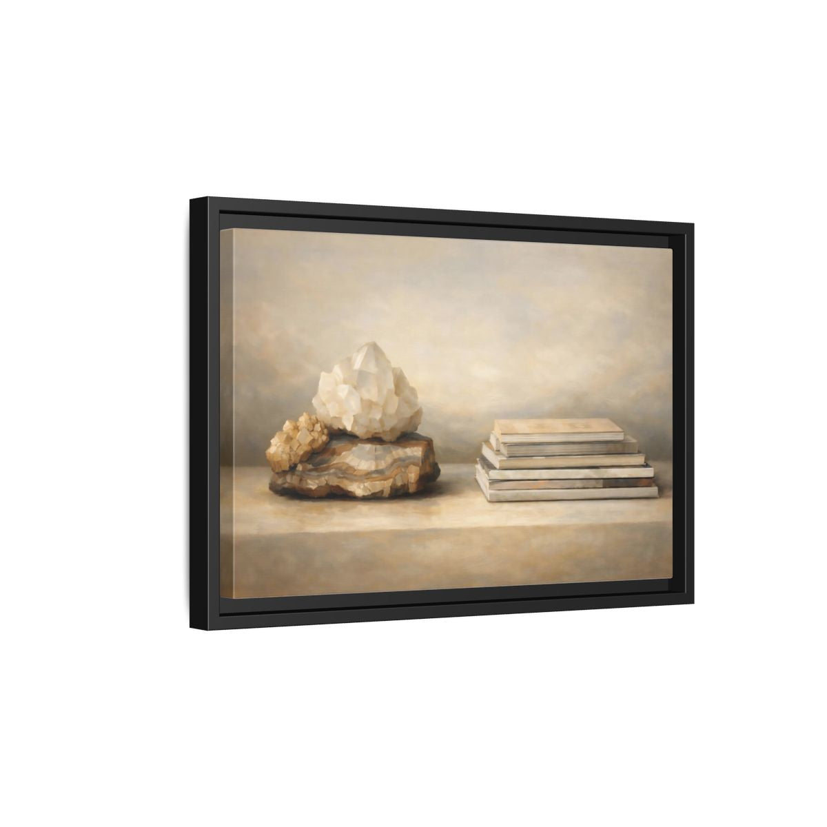Side Mockup 6. Nature Crystals Brown And Beige shown as stretched canvas wall art