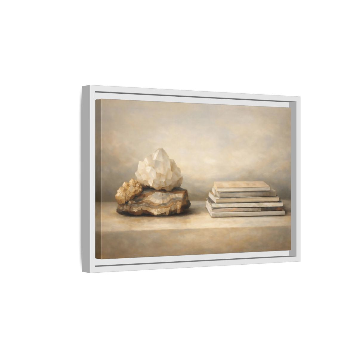Side Mockup 4. Nature Crystals Brown And Beige shown as stretched canvas wall art