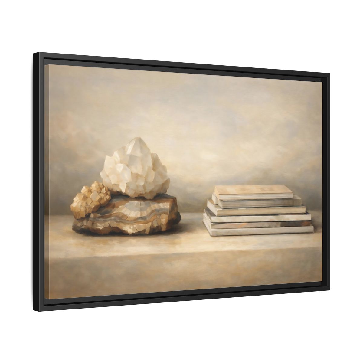 Side Mockup 14. Nature Crystals Brown And Beige shown as stretched canvas wall art
