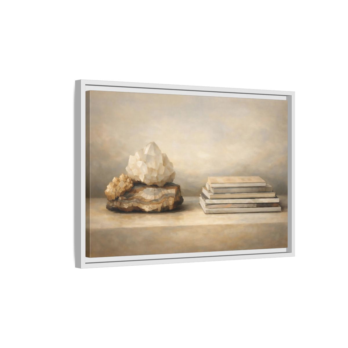 Side Mockup 1. Nature Crystals Brown And Beige shown as stretched canvas wall art