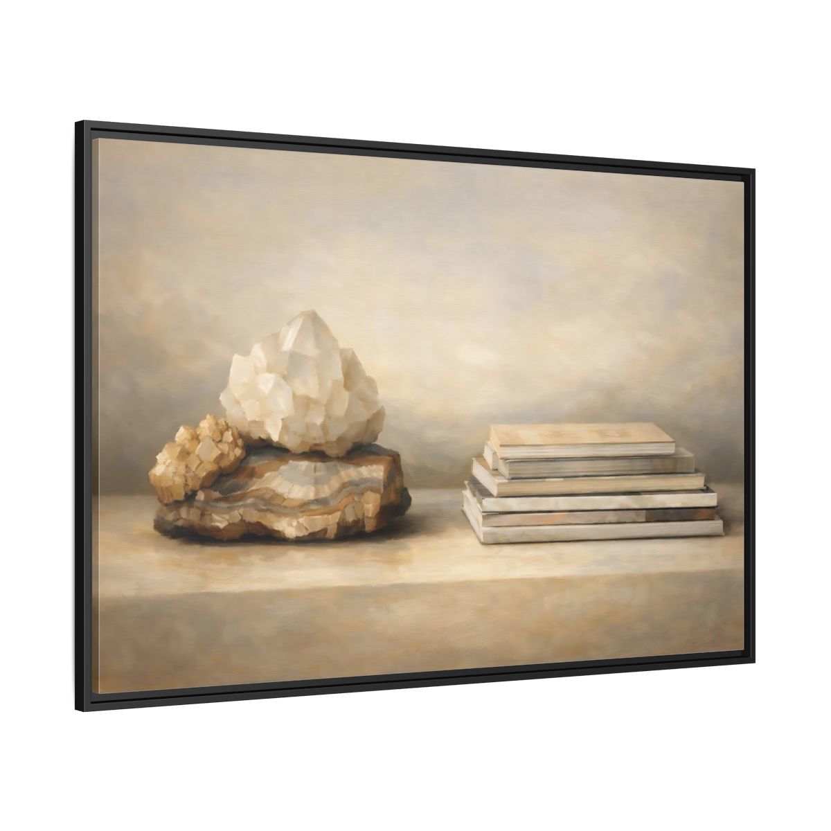 Side Mockup 12. Nature Crystals Brown And Beige shown as stretched canvas wall art