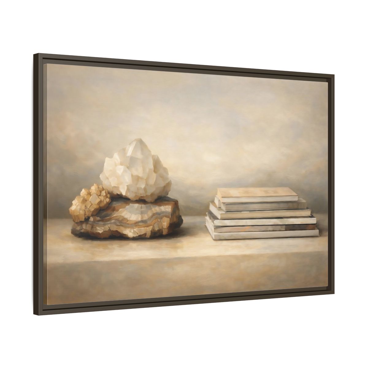 Side Mockup 9. Nature Crystals Brown And Beige shown as stretched canvas wall art