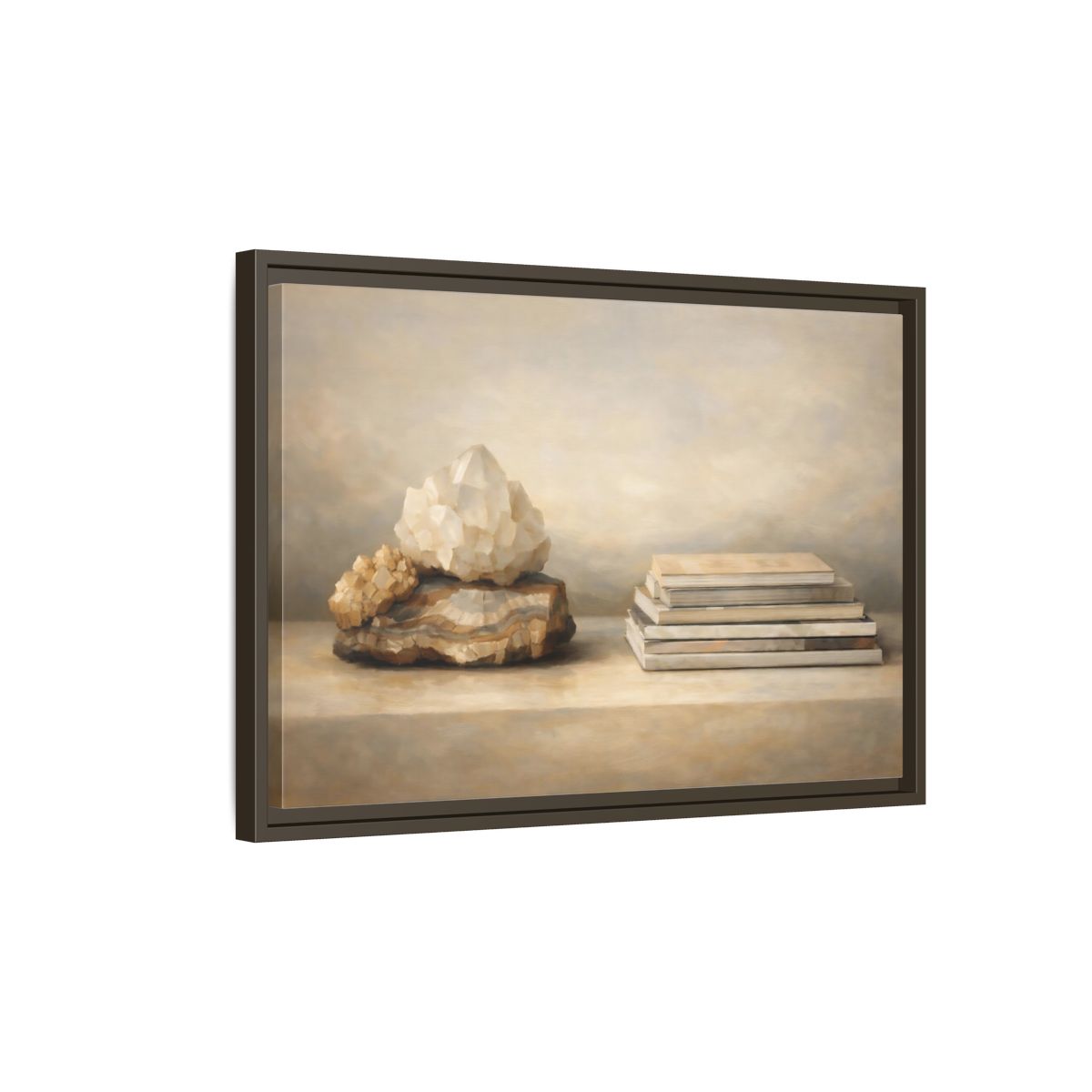 Side Mockup 2. Nature Crystals Brown And Beige shown as stretched canvas wall art