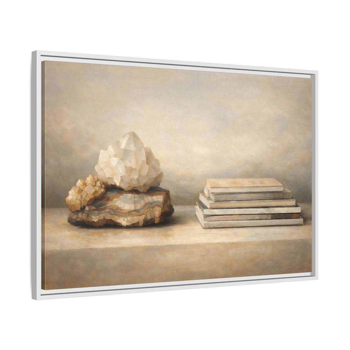 Side Mockup 8. Nature Crystals Brown And Beige shown as stretched canvas wall art