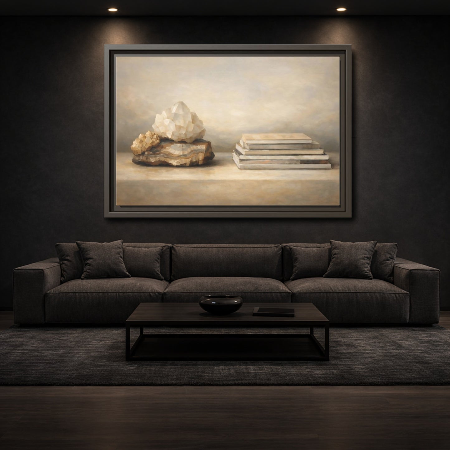 Mockup 2. Nature Crystals Brown And Beige shown as stretched canvas wall art