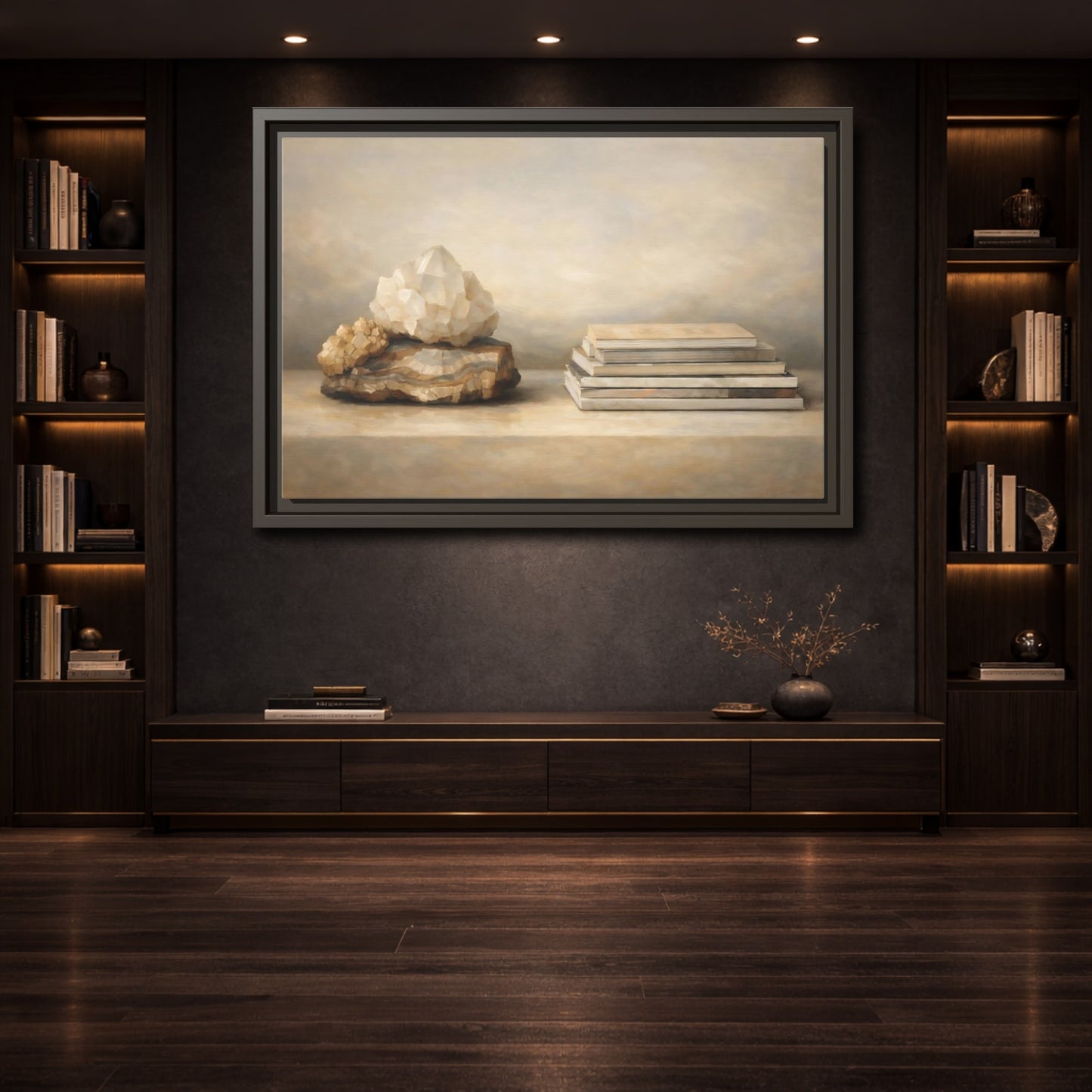 Mockup 3. Nature Crystals Brown And Beige shown as stretched canvas wall art