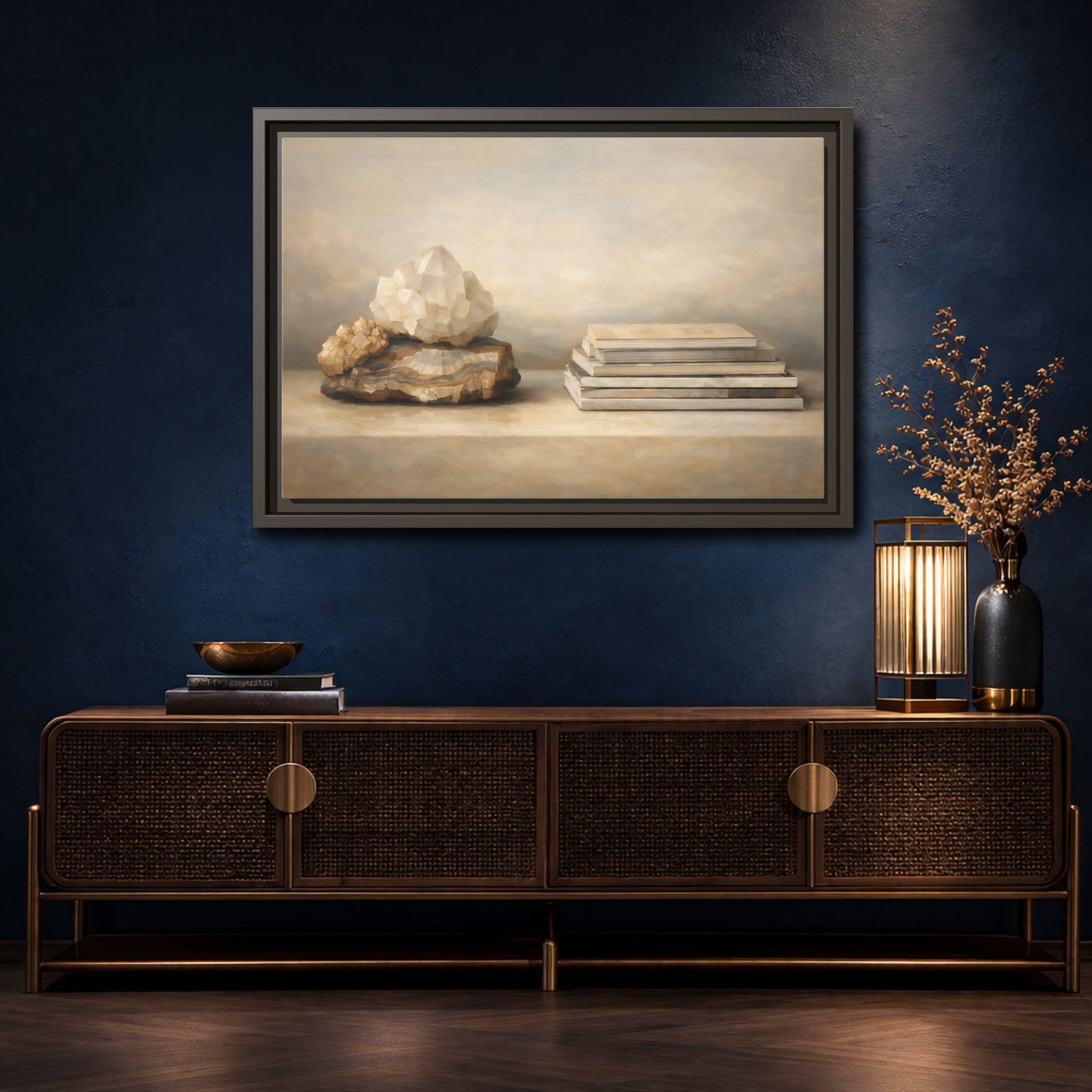 Mockup 4. Nature Crystals Brown And Beige shown as stretched canvas wall art