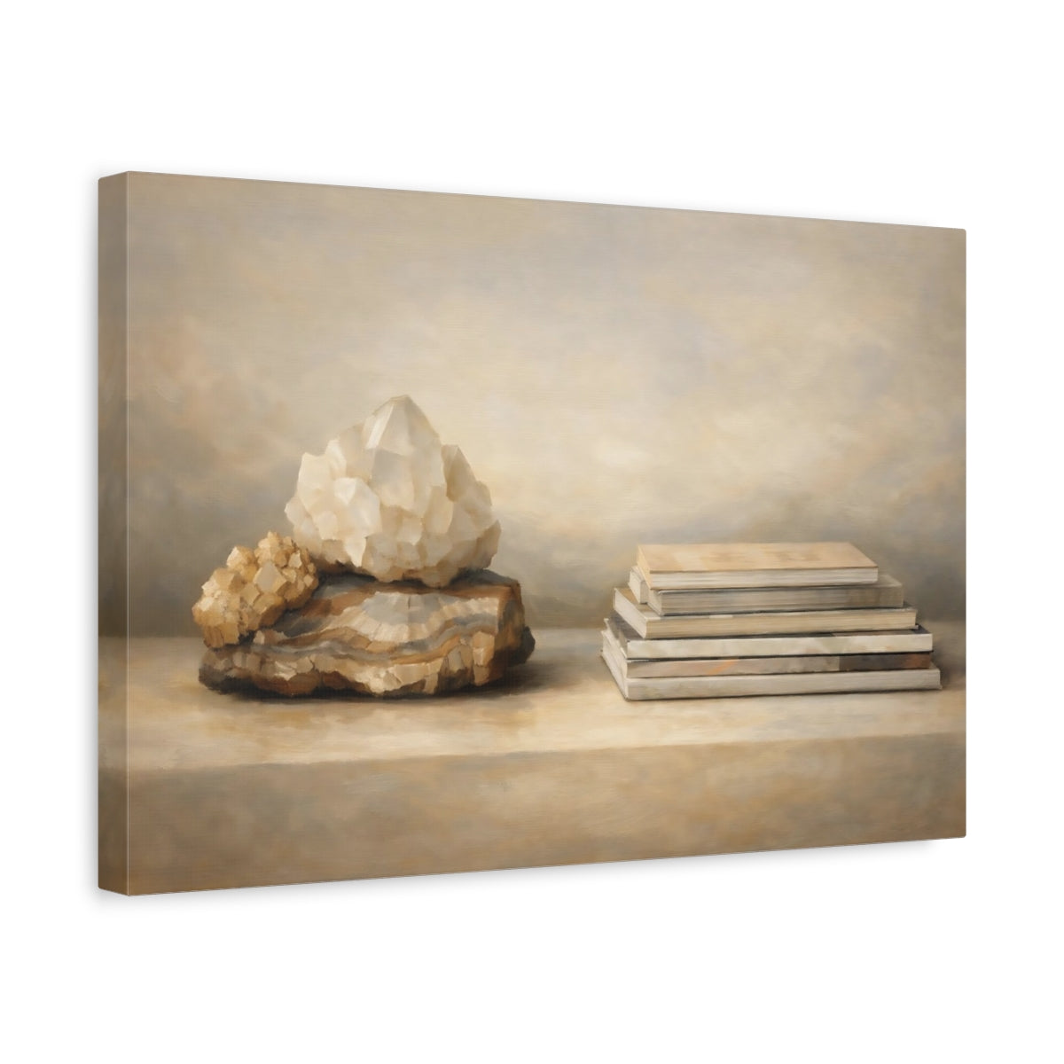 Side Mockup 4. Nature Crystals Neutral Crystals shown as stretched canvas wall art