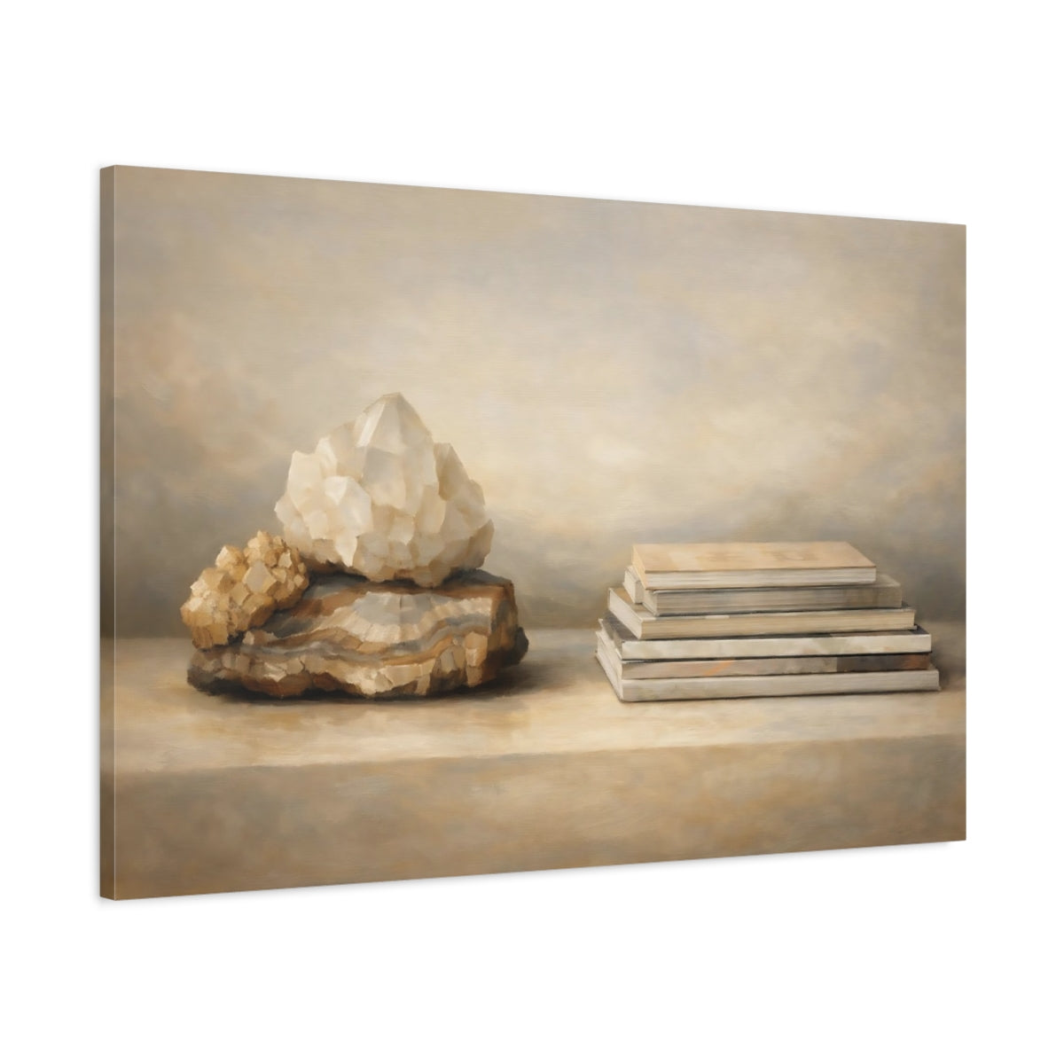 Side Mockup 1. Nature Crystals Neutral Crystals shown as stretched canvas wall art
