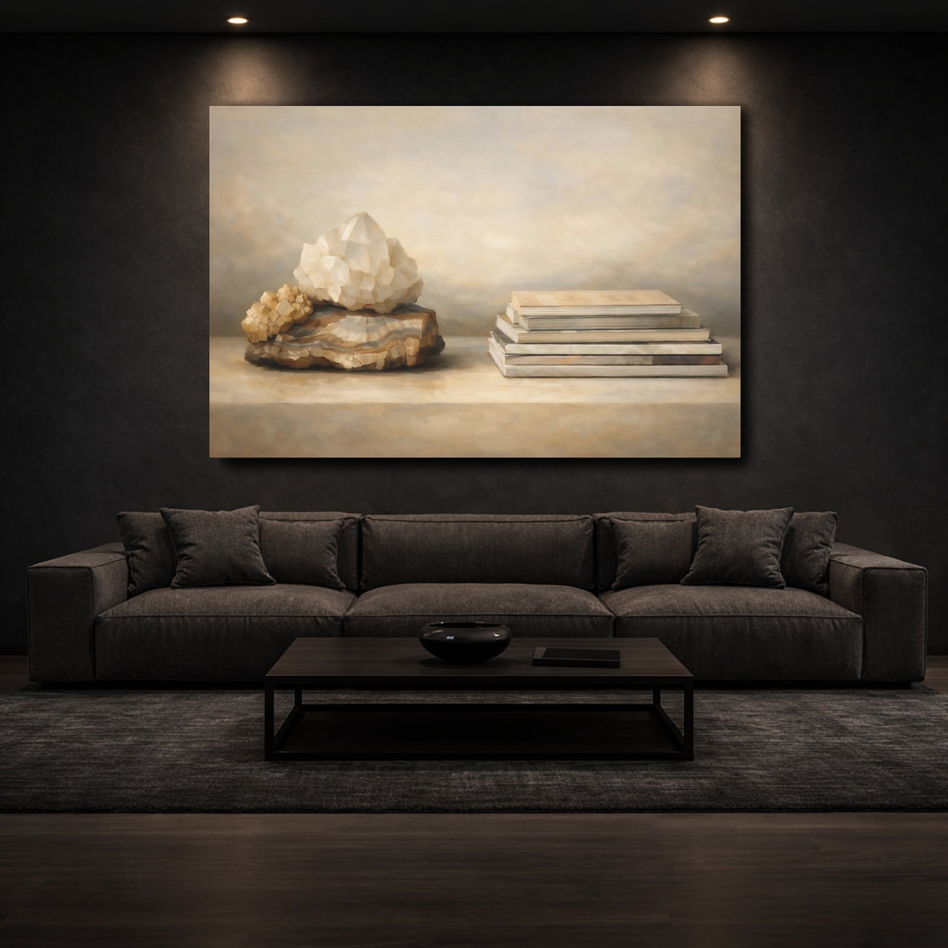 Mockup 2. Nature Crystals Neutral Crystals shown as stretched canvas wall art