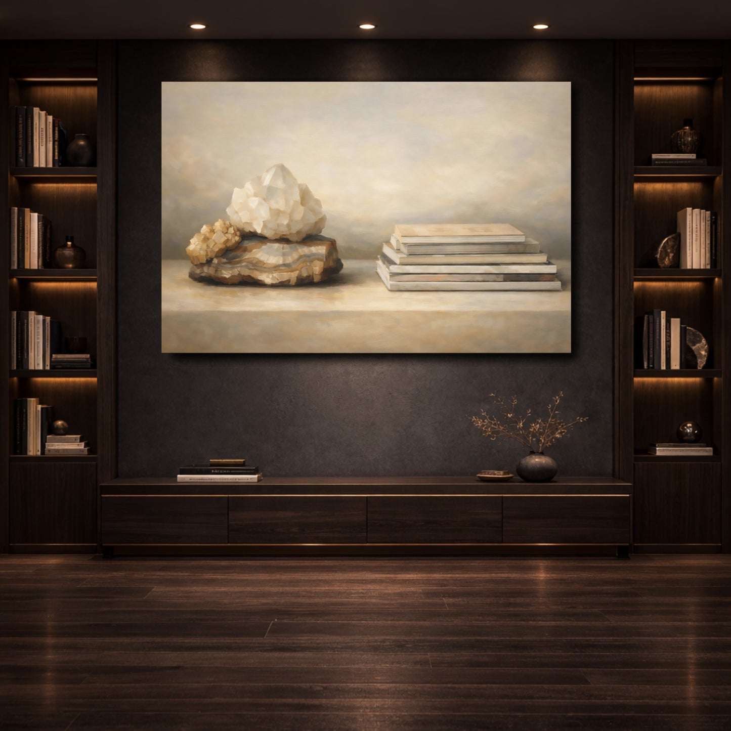 Mockup 3. Nature Crystals Neutral Crystals shown as stretched canvas wall art