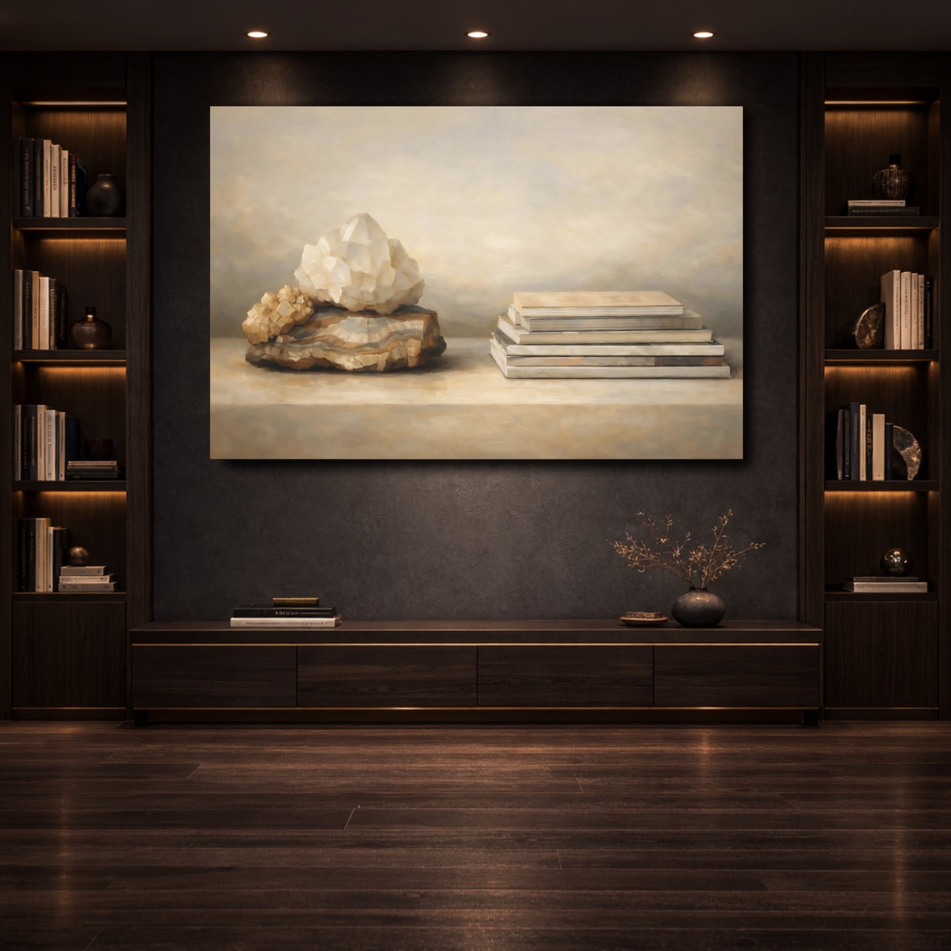 Mockup 3. Nature Crystals Neutral Crystals shown as stretched canvas wall art