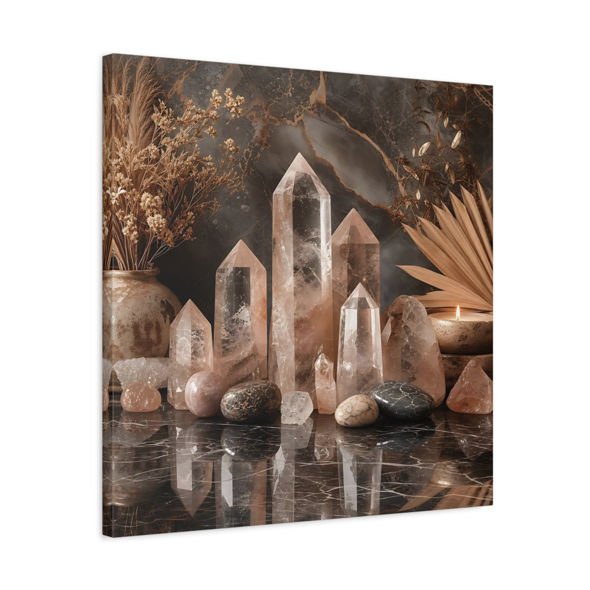 Side Mockup 4. Nature Crystals Pink Brown Crystals shown as stretched canvas wall art