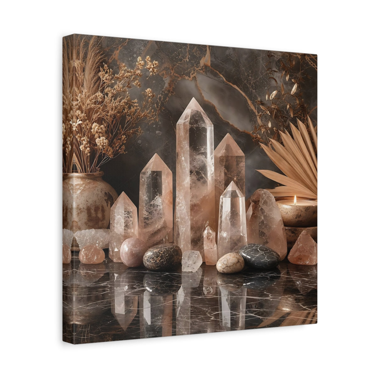 Side Mockup 7. Nature Crystals Pink Brown Crystals shown as stretched canvas wall art