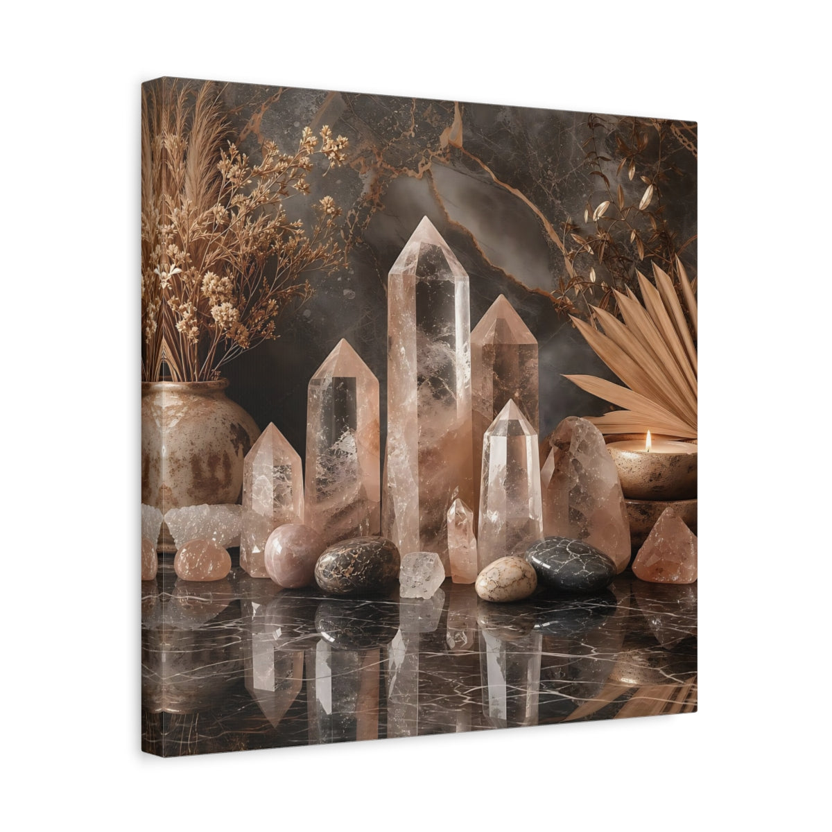 Side Mockup 6. Nature Crystals Pink Brown Crystals shown as stretched canvas wall art