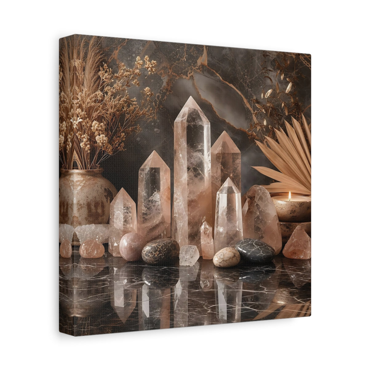 Side Mockup 9. Nature Crystals Pink Brown Crystals shown as stretched canvas wall art