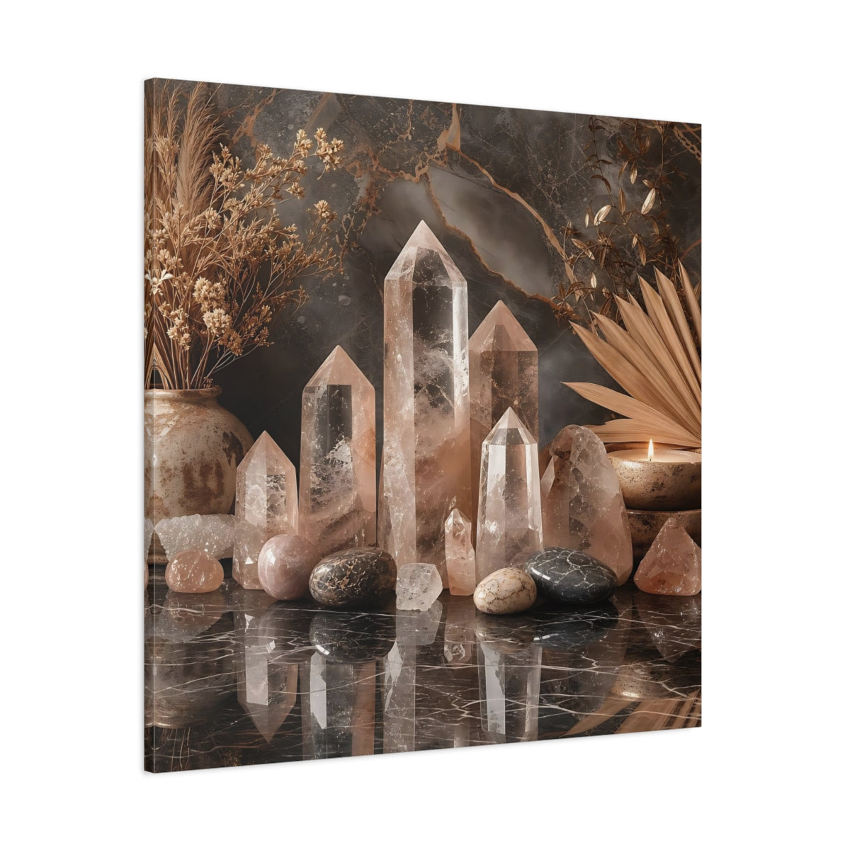 Side Mockup 1. Nature Crystals Pink Brown Crystals shown as stretched canvas wall art